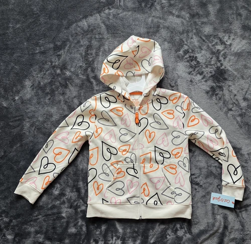 Felpa con cappuccio e zip Cat & Jack arancione cuori neri Halloween San Valentino M 8