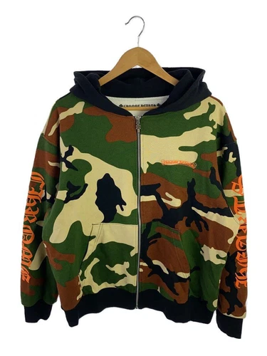 CHROME HEARTS FELPA CON CAPPUCCIO ZIP CUORI CROMATI L COTONE MULTICOLORE MIMETICA MATTY BOY Usata