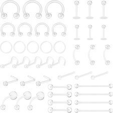 48pcs Clear Piercing Retainers Kit: Acrylic Septum Retainer, Nose...