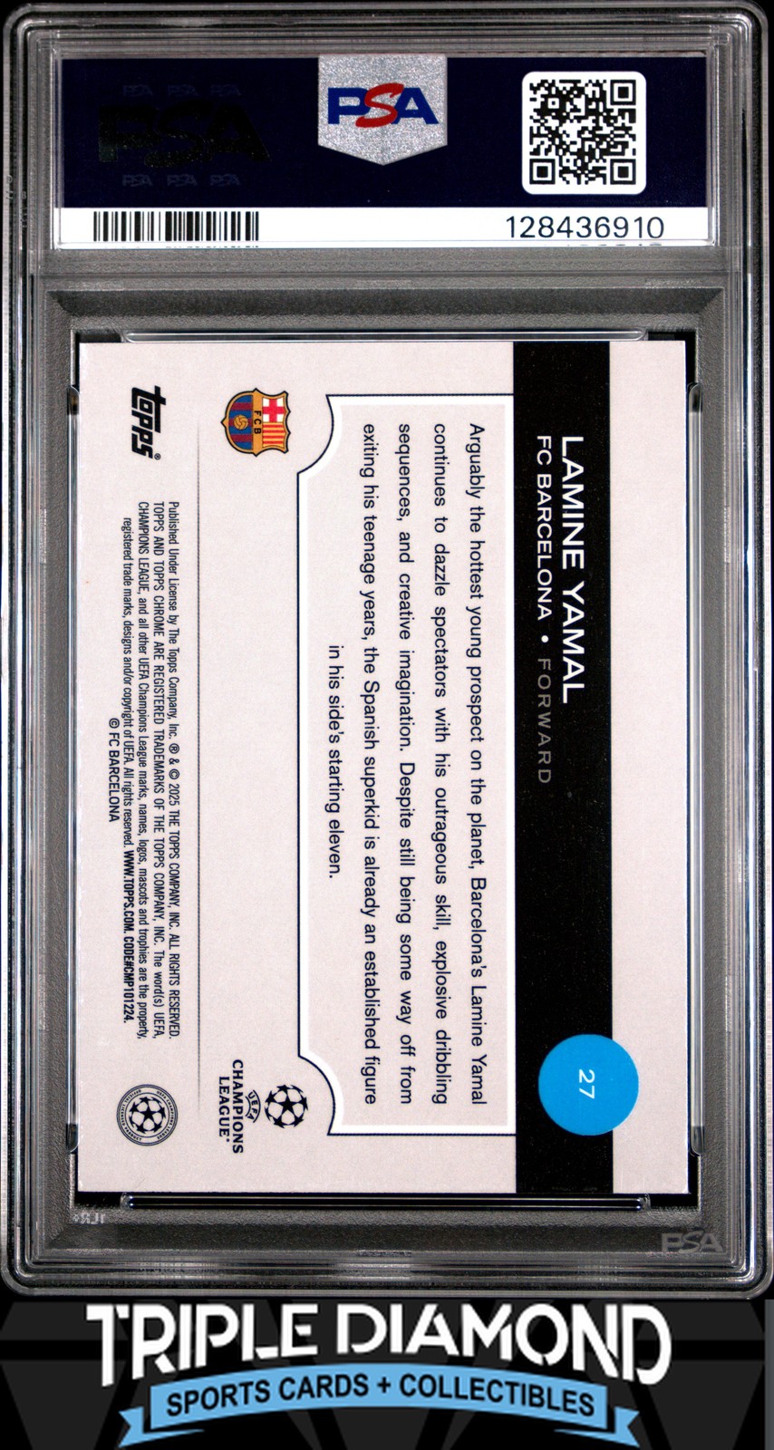 2024-25 Topps Chrome UCC Lamine Yamal Future Stars Pink Refr #085/250 PSA 10 R21 view 2