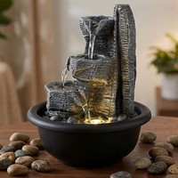 Zimmerbrunnen Tischbrunnen Dekobrunnen Led Wasserfall Grau Zierbrunnen H 19 Cm