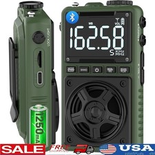Portable AM FM NOAA Radio Bluetooth Rechargeable Shortwave Radio W/ Flashlight