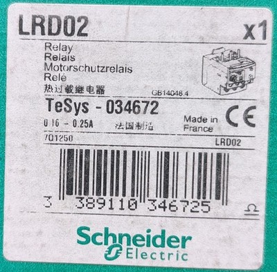 Schneider Electric LRD02 TeSys Deca Overload Relay 0.16-0.25A Class 10A