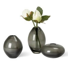 Torre & Tagus Mouth Blown Black Bud Vases Set of 3 - Hand Blown Glass Bud Vas...