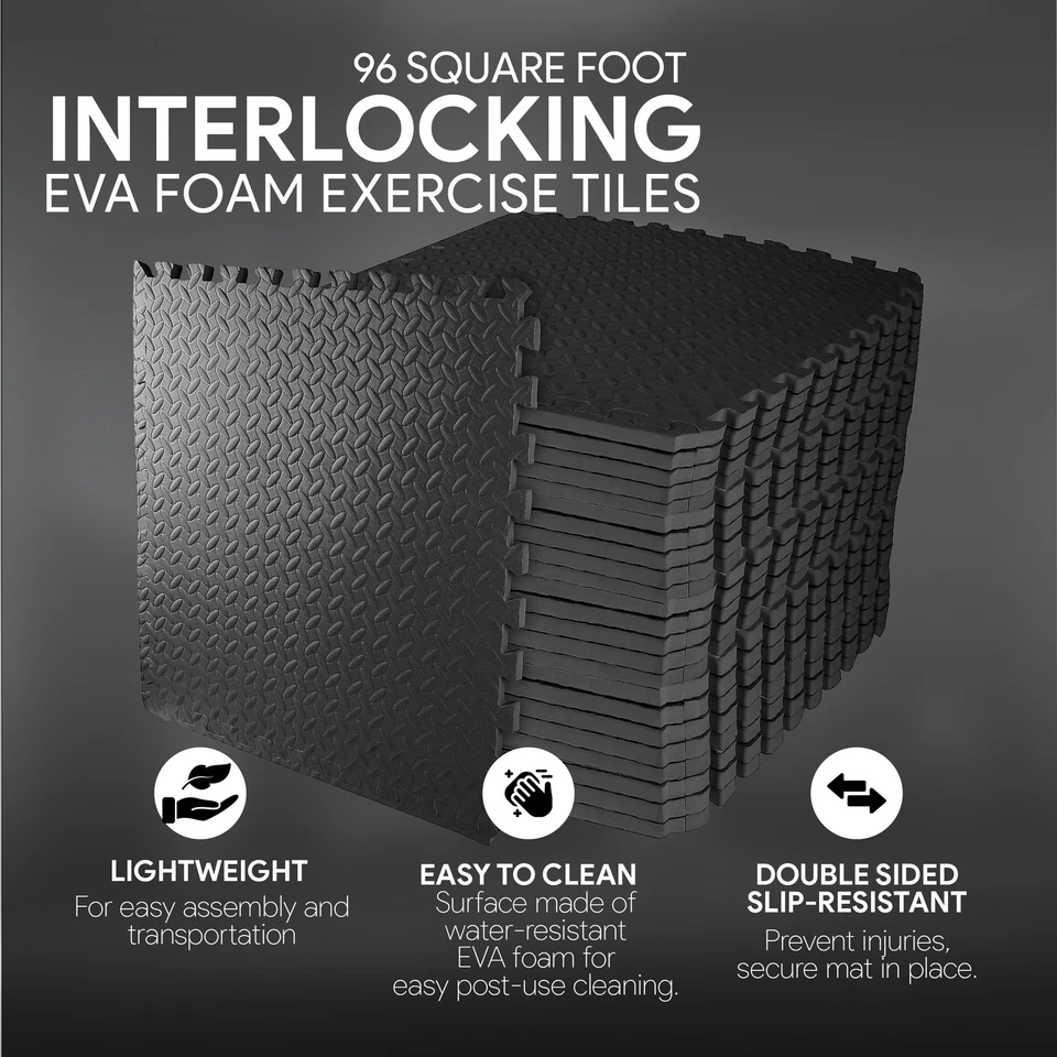 BalanceFrom Fitness 96 Sq Ft Interlocking EVA Foam Exercise Mat Tiles, Black - Image 2 of 4