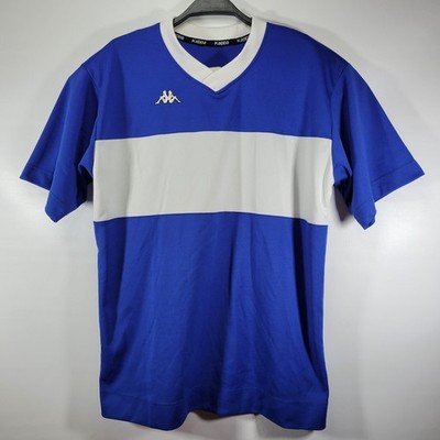 RARE VINTAGE KAPPA V NECK EMBROIDERED LOGO BLUE SOCCER JERSEY MADE IN USA SIZE L