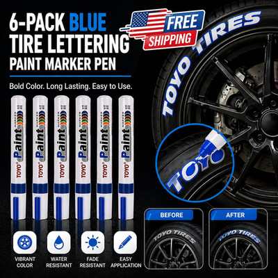 6 Pack Blue Tire Paint Marker Pens Waterproof Permanent Car Lettering