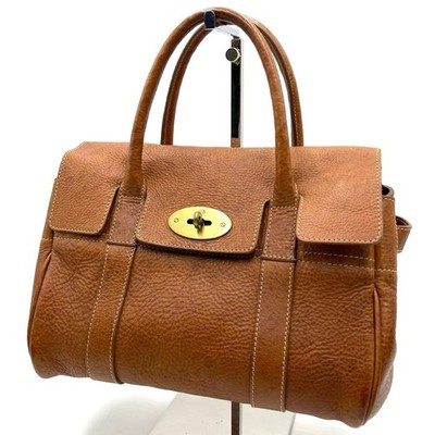 Mulberry Bayswater Satchel Leather Tote Handbag Brown Auth Brass hardware