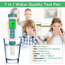 Portable Digital Water Quality Meter Tester LCD PH/TDS/EC/ORP/TEMP/SG/Salinity