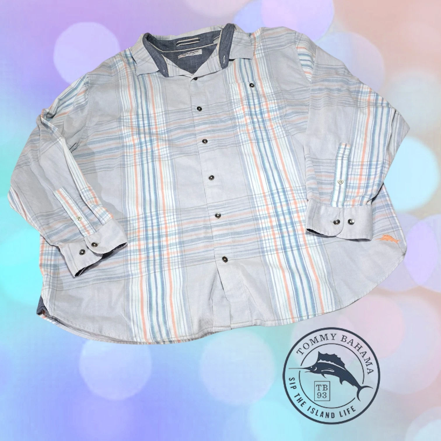 Tommy Bahama Coastline Cord Shirt Mens Plaid Corduroy Blue 2XLB
