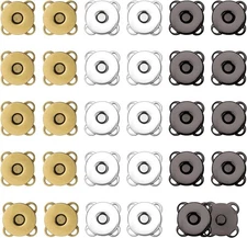 30 Sets Magnetic Snap Buttons, 14mm Plum Bronze+Dark Gray+Silver 