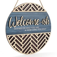 3D Welcome Hanging Sign Plaque for Front Door Wall Decor, Funny Welcome Blue