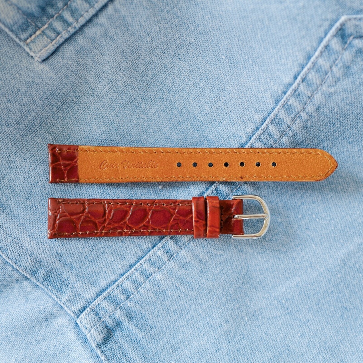 Bracelet De Montre Vintage En Cuir Véritable Marron - Largeur 14mm, Compatible Cartier Tank