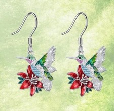 Hummingbird Red Flower Earrings Girls Women Unique Trendy Fashion Delicate Gift