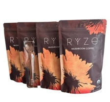 4 Pack Ryze Organic Mushroom Coffee W/ 1 RYZE Spoon 100% Authentic FREE SHIPPING