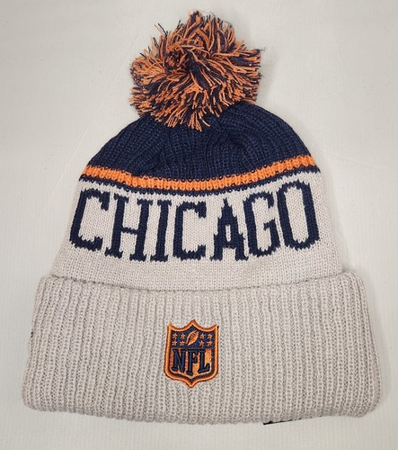 New Era Chicago Bears Gray Knit Pom Beanie Hat OSFA Football Patch Logo - Picture 2 of 3