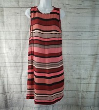 Ann Taylor LOFT Womens Dress Sz Large Red Pink Striped Sleeveless Keyhole Rayon