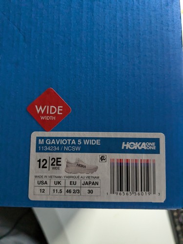 Hoka Gaviota 5 One One Men's Running Shoes Size 12 2E Wide, White/Grey - Picture 3 of 6