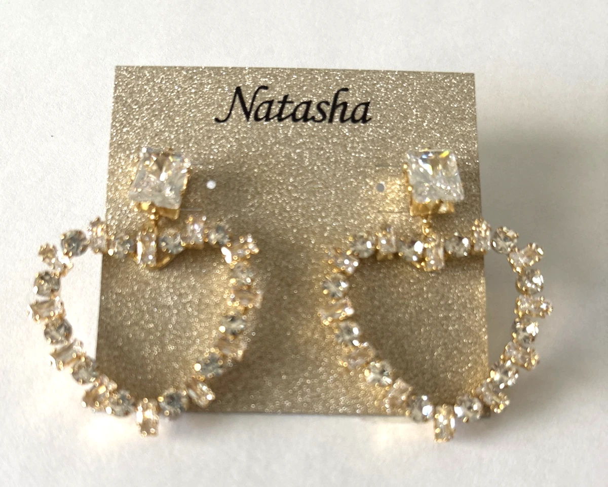 Boucles D'oreilles Pendantes Natasha - Cristaux Clairs Sur Monture Dorée, Style élégant, NWT (neuf Avec étiquette)