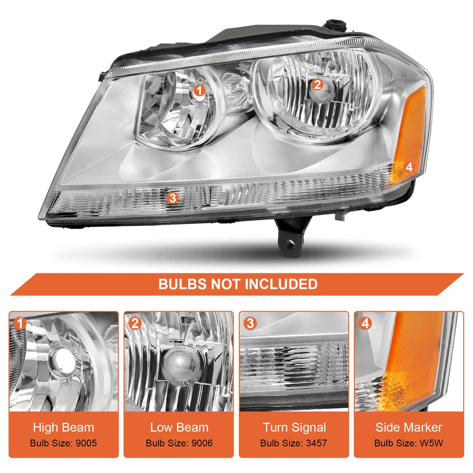 Chrome Headlights Assembly For 2008-2014 Dodge Avenger Headlamp Left and Rights Foto 2 de 4