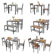 2/4 Seat Dining Table Chair Set Wooden Table Chairs Bench Compact Set Grey Brown