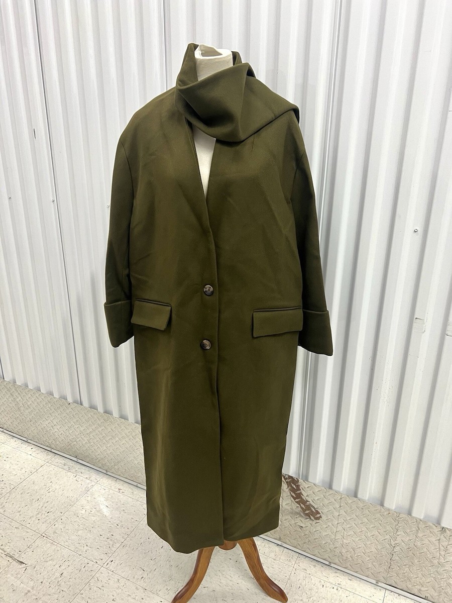 ZARA Manteco Scarf Coat Size XS/S M/L Wool Blend Dark Khaki