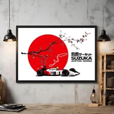Ayrton Senna Suzuka Poster Japanese Rising Sun Wall Art Print F1 Race Fans Gift