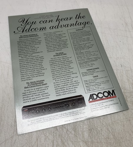 ADCOM LIMITED EDITION GFA-585 ORIG AMPLIFIER COLOR BROCHURE ADVERTISEMENT M296 - Picture 4 of 4