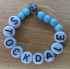 Vintage Newborn Baby Boy Stockdale Hospital ID Bracelet Milk Glass Blue Beads