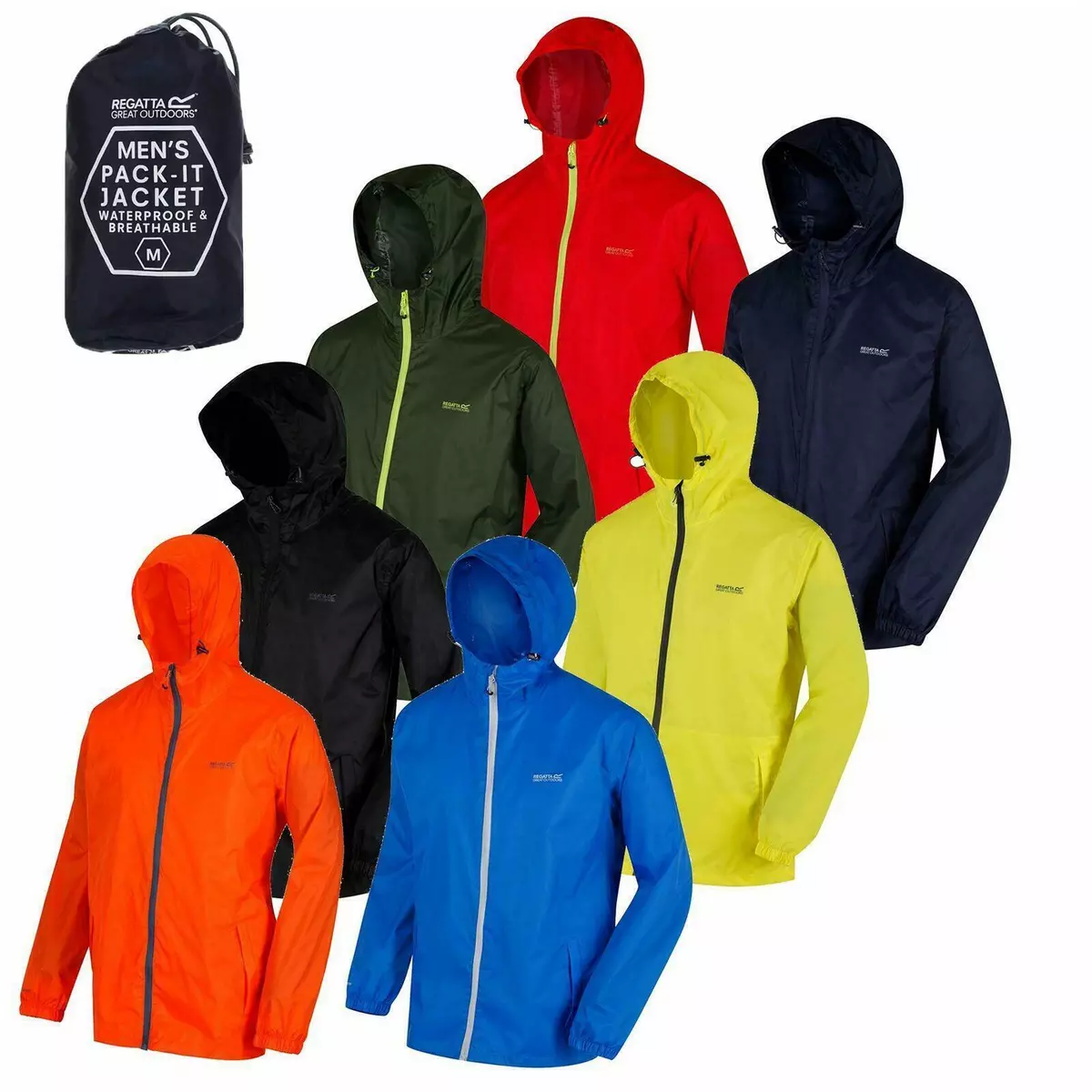 Regatta Mens Pack it In a bag Packable Waterproof Jacket Outdoor Pack a Mac Size