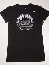 NEW Juniors Girls ADIDAS New York METS Black Burn Out Style Baseball S/S Shirt