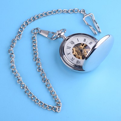 Neue mechanische silberfarbene Double Hunter Freimaurer-Taschenuhr mit Kett J4O3