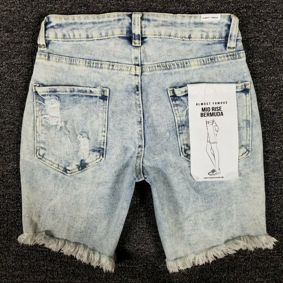 Джинсовые шорты женские 0 почти знаменитые 90-е стиль Y2K бермуды состаренные 26x7 - Изображение 4 из 4
