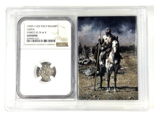 1039-1125 Italy Denaro Lucca Enrico III, IV or V -NGC Genuine Crusades Storybox