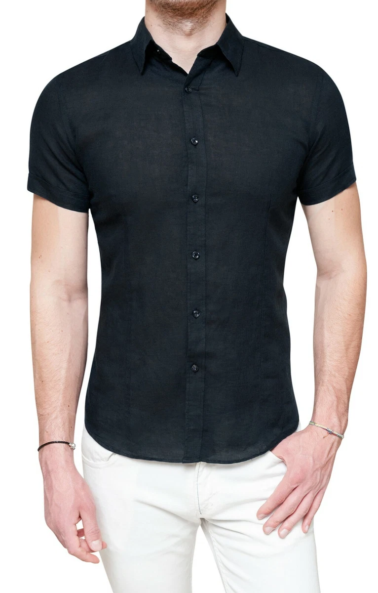 Camicia di lino nera uomo sale