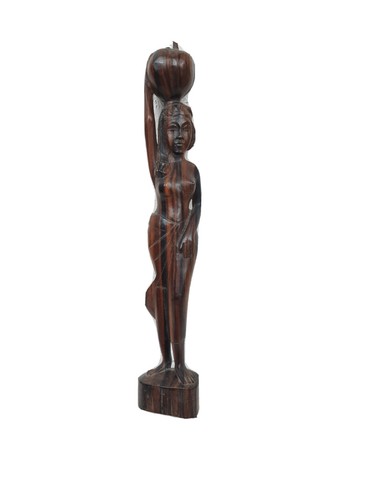 Vintage Wood Carving Balinese Lady Indonesia Hand Carved Dark Brown Wood 13" - Picture 2 of 12