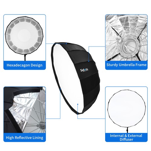 Selens 33" Collapsible Umbrella Flash Softbox Diffusers+Honeycomb Grid Speedring - Picture 5 of 12