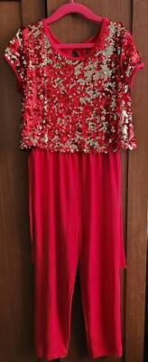 Girls Wonder Nation Red Glittery Fancy Full Romper Size 7/8 Worn Once Excellent