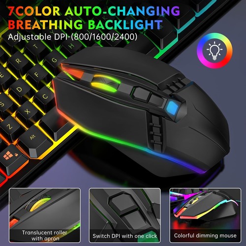 Wireless Mechanical Keyboard and Mouse Combo Rechargeable Ergonomic Gaming RGB - Picture 6 of 7