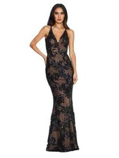 NEW Dress the Population Sharon Gown in Black/Nude- Size M D5357