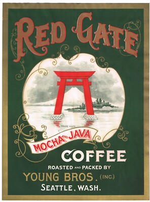 AUTHENTIC ADVERTISING SIGN PAPER POSTER SEATTLE COFFEE 1920 TORII ASIAN JAPANESE