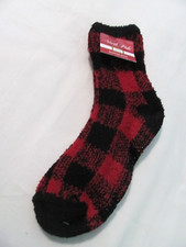 NWT ADULT S/M SHOE SIZE 4-10 RED BLACK BUFFALO CHECK UNISEX SLIPPER SOCKS