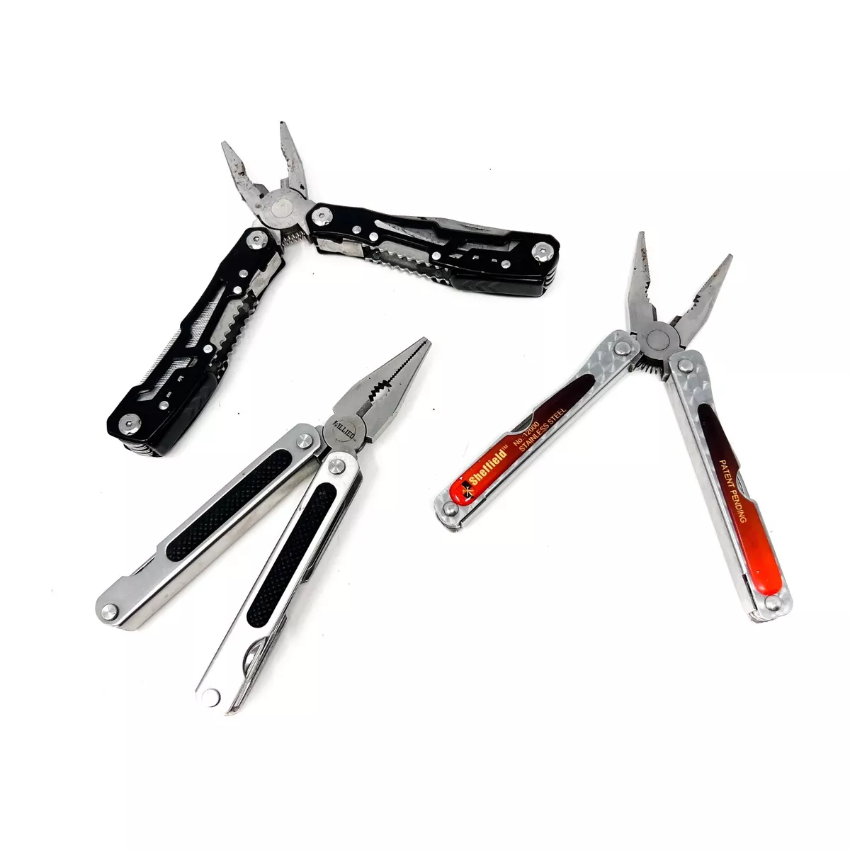 3 Pcs Sheffield 12000 Allied Unbranded Stainless Multi Tool Pliers Plain Knife