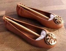 Tory Burch Minnie Travel Ballet Women’s Tan Leather Flat Sz 6 New!