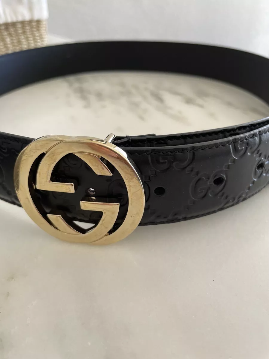 GUCCI Double G Buckle Black Leather Belt Size 39 Black