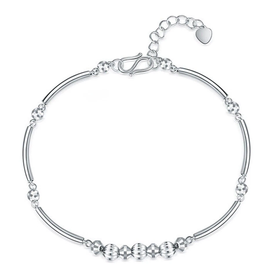 Brazalete de platino puro 950 para mujer tallado afortunado eslabón de cuentas cadena brazalete 4,3 g Foto 2 de 4