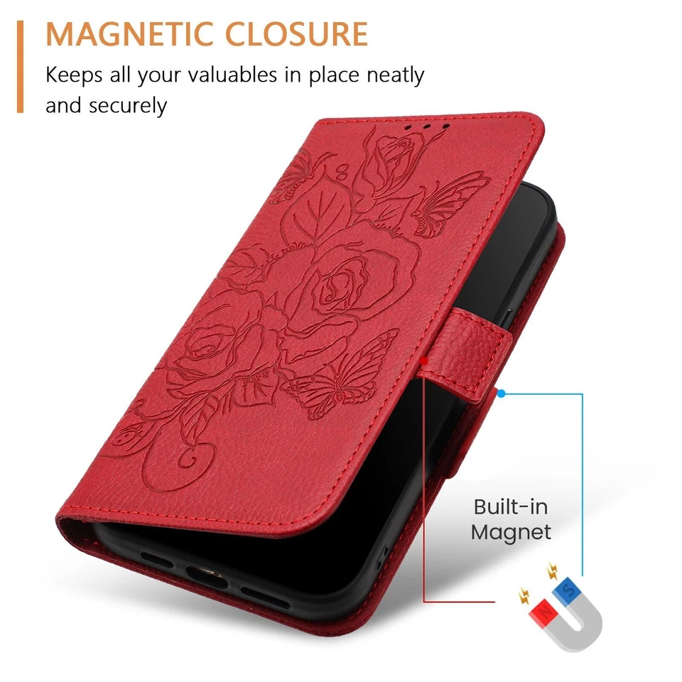 Red Rose Wallet Phone Case For Infinix Tecno Motorola Google ZTE TCL Ulefone - Image 4 of 4