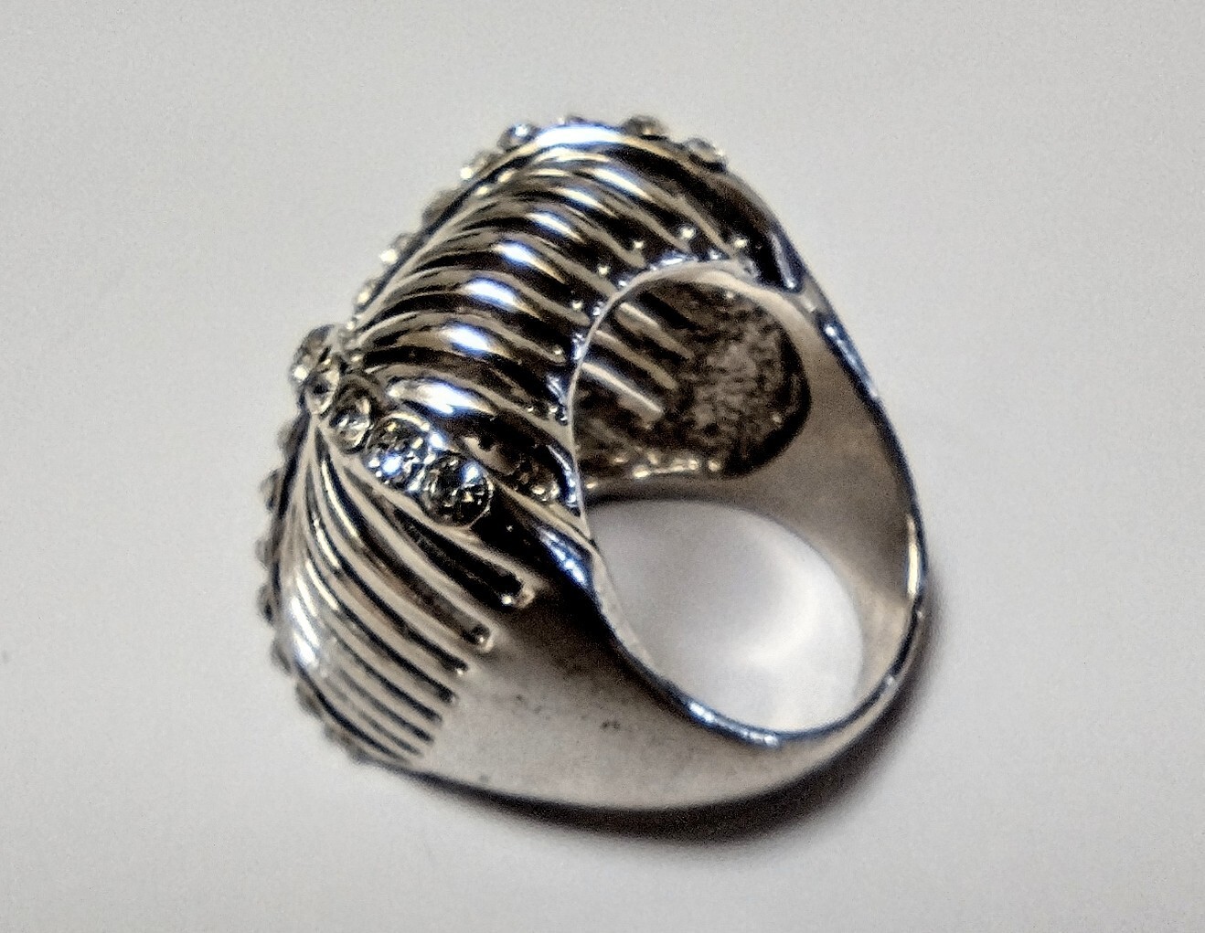 Bold Silver And Rhinestone Statement Ring - image 4