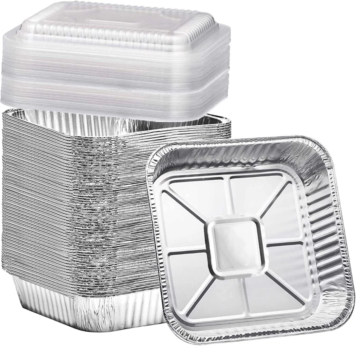 35 Pack 8x8 Square Aluminum Baking Cake Pans With Clear Plastic Lids Foil Pans