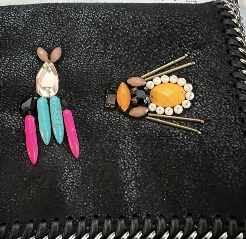 Stella McCartney Falabella Black Faux-Leather Beaded Embroidered Crossbody Bag - Image 3 of 4